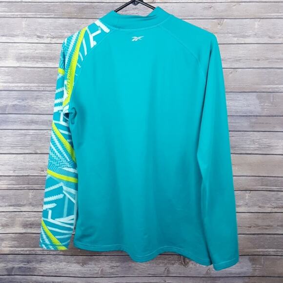 Reebok mock turtleneck long sleeve compression top teal with abstract sleeve XL - Picture 3 of 9